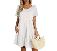 Sommerkleid Damen Kurz Elegant Kleid Damen A Linie mit Ärmel Rüschen Sommerkleider Leicht Und Luftig Strandkleid Frauen mit Taschen Kleider Volant Einfarbig Schicke Damenkleider