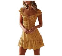 Sommerkleid Damen Kurz - Kawaii Minikleid Damen Sexy Kleid Sommer Strandkleid V-Ausschnitt Boho Blumen Drucken Schöne Süßes Mini Kleider Festlich Elegant Blumenkleid Freizeitkleid Partykleid