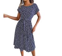 Sommerkleid Damen Kurz Kleider Frauen Sommerkleider Knielanges Boho A-Linien Kurzes Tunika Plissiertes Kleid Damen Sommer Strandkleid Casual Swing Midi Süße Kleider Strandkleider Damen Sommer Blau S