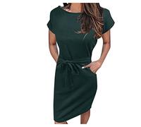 Sommerkleid Damen Kurz -Minikleid Damen Sexy -Kleider Damen Sommer Einfarbig Etuikleid Strandkleid Kurzarm Kleid A Linie Freizeitkleid Partykleid mit Gürtel Cocktailkleid Elegant für Hochzeit