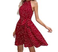 Sommerkleid Damen Kurz- Neckholder Kleider Damen Sommer, Minikleid Damen Sexy Polka Dot Strandkleid Ärmellose Tie Up Schulterfreies Kleid Elegant Festliche Freizeitkleid Blumenkleid Partykleid