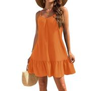 Sommerkleid Damen Kurz Rüschen Spaghettiträger Strandkleid Elegant A Linie Kleider Sommer Rückenfrei Trägerkleid Locker Kleid Frauen Casual Sommerkleider Leicht Und Luftig Minikleid Schick