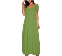 Sommerkleid Damen kurz Sommerkleid Baumwolle Maxi Kleider Sommer Lang Kleid Kurzarm Einfarbige Strandkleid Locker Swing A-Linie Sommerkleider Elegant chiffonkleid Damen elegant große größen