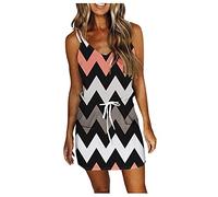 Sommerkleid Damen Kurz - Spaghetti Träger Kleid Damen Sommer -Gestreifte Minikleid Damen Sexy Ärmellos V Ausschnitt Kleider Strandkleid Sommerkleider Teenager Mädchen Trägerkleid Partykleid