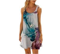 Sommerkleid Damen Kurz - Tank Trägerkleid Damen Minikleid - Ärmellos Tshirt Kleid Damen Bikini Cover Up Strandkleid Bedruckte Casual Urlaub Lockeres Kurze Sommerkleider Teenager Kleider