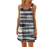 Sommerkleid Damen Kurz Tank Trägerkleid Minikleid Ärmellos T Shirt Kleid Bikini Cover Up Strandkleid Bedruckte Lässig Locker Kurze Sommerkleider für Frauen Teenager Mädchen Mini Kleider Shirtkleid
