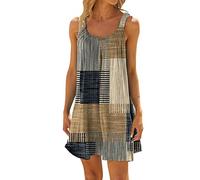 Sommerkleid Damen Kurz Tank Trägerkleid Minikleid Ärmellos T Shirt Kleid Bikini Cover Up Strandkleid Bedruckte Lässig Locker Kurze Sommerkleider für Frauen Teenager Mädchen Mini Kleider Shirtkleid