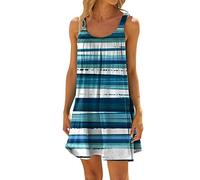 Sommerkleid Damen Kurz Tank Trägerkleid Minikleid Ärmellos T Shirt Kleid Bikini Cover Up Strandkleid Bedruckte Lässig Locker Kurze Sommerkleider für Frauen Teenager Mädchen Mini Kleider Shirtkleid