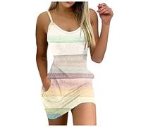 Sommerkleid Damen Kurz Träger Enge Kleider Damen Sommer Spaghettiträger Luftige Sommerkleider Elegant Camisole Strandkleid Frauen Eng Leichte Kleid Elegante Trägerkleid mit Taschen
