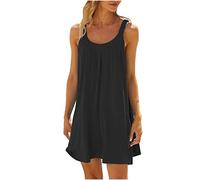 Sommerkleid Damen Kurz Trägerkleid Damen Minikleid Ärmellos Tshirt Kleid Tank Kleider Damen Bikini Cover Up Strandkleid Bedruckte Casual Urlaub Lockeres Sommerkleider Teenager Mädchen (02-Black, XL)