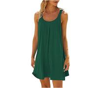 Sommerkleid Damen Kurz Trägerkleid Damen Minikleid Ärmellos Tshirt Kleid Tank Kleider Damen Bikini Cover Up Strandkleid Bedruckte Casual Urlaub Lockeres Sommerkleider Teenager Mädchen (04-Green, S)