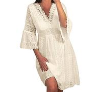Sommerkleid Damen Kurzarm Casual V-Ausschnitt Kleid Kurzen Ärmeln Sommerkleid Damen Lang Vintage Partykleid Für Alltag Hippie Kleid Damen