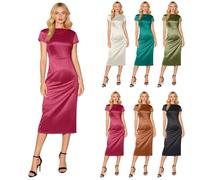 Sommerkleid Damen Kurzarm Rundhals Bleistiftkleid Lang Elegant Abendkleid Classic Vintage Cocktailkleid Luftig Freizeitkleid Figurbetont Maxikleid High Waist Slim Fit Partykleid