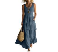 Sommerkleid Damen Lang Ärmellos Musselin Kleid Elegant A Linie Maxi Schick Sommerkleider Leicht Und Luftig Stufenkleid Sommer Casual Strand Maxikleid Frauen Mit Taschen Kleider U Ausschnitt