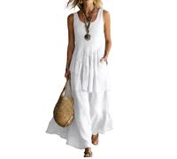 Sommerkleid Damen Lang Ärmellos Musselin Kleid Elegant A Linie Maxi Schick Sommerkleider Leicht Und Luftig Stufenkleid Sommer Casual Strand Maxikleid Frauen Mit Taschen Kleider U Ausschnitt