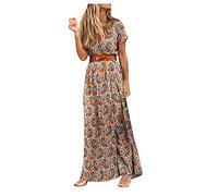 Sommerkleid Damen Lang Blumen Boho Kleid Damen Sommer Elegant Maxikleider mit Ärmeln Vintage Kleider Frauen Maxi A Linie Damenkleider V Ausschnitt Leicht Schicke Blumenkleid