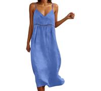 Sommerkleid Damen Lang Boho Elegant 3/4 Arm Maxikleid Baumwolle Leinen Freizeitkleid Bohemian Sommerkleider Leicht Und Luftig Blusenkleid Strandkleid Leinenkleider A-Linie Hohe Taille Strandkleid