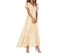 Sommerkleid Damen Lang Chiffon Geblümt Maxikleid Elegant Italienische Kleider Maxi A Linie Sommerkleider Leicht Und Luftig Chiffonkleid Frauen Sommer Blumen V Ausschnitt Kleid Flatterärmel