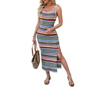 Sommerkleid Damen Lang Curvy Boho Gestricktes Maxikleid Frauen Sommer Ärmellos Kleid Elegant Bohemian Sommerkleider Leicht Und Luftig Strandkleid Breite Träger Freizeitkleid Mit Beinschlitz
