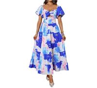 Sommerkleid Damen Lang Elegant A Linie Korsett Maxikleid Cut Out Elegante Boho Kleid Puffärmel Blumen Rückenfrei Italienische Kleider Maxi Rüschen Sommerkleider Frauen Leicht Luftig Strand