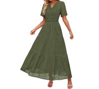 Sommerkleid Damen Lang Elegant Blau - Sommerkleider Damen Leicht Und Luftig Lange A-Linie Freizeitkleid Kurzarm V-Ausschnitt Strandkleid Vintage Kleider Einfarbig Abendkleider Dresses for Women