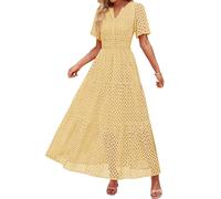 Sommerkleid Damen Lang Elegant Blau - Sommerkleider Damen Leicht Und Luftig Lange A-Linie Freizeitkleid Kurzarm V-Ausschnitt Strandkleid Vintage Kleider Einfarbig Abendkleider Dresses for Women