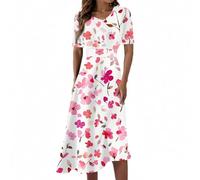 Sommerkleid Damen Lang Elegant Blumen Midikleid Damen Sommer Kurzarm Kleider V Ausschnitt Strandkleid A Linie Sommerkleider Frauen Leicht Und Luftig Blumenkleid Casual Damenkleider Elegante