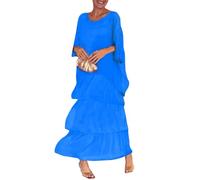 Sommerkleid Damen Lang Elegant Chiffon Maxikleider Damen Sommer Festlich Chiffonkleid A Linie Kleider Hochzeitsgast Sommerkleider Frauen Leicht Und Luftig Stufenkleid 3/4 Ärmel Damenkleider