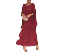 Sommerkleid Damen Lang Elegant Chiffon Maxikleider Damen Sommer Festlich Chiffonkleid A Linie Kleider Hochzeitsgast Sommerkleider Frauen Leicht Und Luftig Stufenkleid 3/4 Ärmel Damenkleider