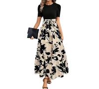 Sommerkleid Damen Lang Elegant Kleider Damen Sommer A Linie Blumen Sommerkleider Leicht Und Luftig Maxikleid Frauen mit Gürtel Maxi Kleid Rüschen Hohe Taille Leichte Volantkleider