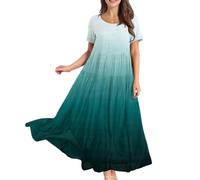 Sommerkleid Damen Lang Elegant Maxikleid Damen Sommer A Linie Plissee Sommerkleider Leicht Und Luftig Italienische Kleider Maxi Kurzarm Weite Kleid Frauen Große Größen Strandkleid Schwingen