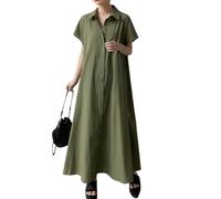 Sommerkleid Damen Lang Elegant Maxikleider Damen Sommer A Linie Hemdkleid Kurzarm Kleider Mit Knopfleiste Hemdblusenkleid Oversize Sommerkleider Frauen Leicht Und Luftig Kleid Mit Kragen