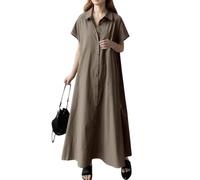 Sommerkleid Damen Lang Elegant Maxikleider Damen Sommer A Linie Hemdkleid Kurzarm Kleider Mit Knopfleiste Hemdblusenkleid Oversize Sommerkleider Frauen Leicht Und Luftig Kleid Mit Kragen