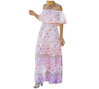 Sommerkleid Damen Lang Elegant Sexy Mexikaner Mexikanisches Hawaii Bohemian Boho Style Off Shoulder Blumenkleid Sommer Leicht A Linien Maxikleider Freizeitkleid Strandkleid Rot Blume C# Pink,M