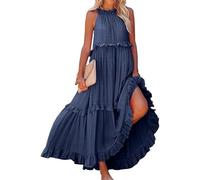 Sommerkleid Damen Lang Elegant Strandkleider Große Größen a Linien Kleid Sommer Hohe Taille Damenkleider Freizeit Trägerkleid Abendkleider,A01 Blau,XL