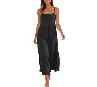 Sommerkleid Damen Lang, Elegante Kleider Damen, Sexy Spaghetti Trägerkleid Elegant Einfarbig Falten Ärmellos Midikleid High Waist Swing Freizeitkleid Leicht Und Luftig Strandkleid Sommer Damenkleider