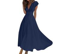 Sommerkleid Damen Lang Elegante Kleider Damen Sommer Curvy Kleid A Linie V Ausschnitt Strandkleid Hohe Taille Sommerkleider Leicht Und Luftig Maxikleid Tailliert Blumen Damenkleider