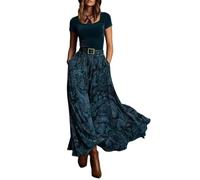 Sommerkleid Damen Lang Festliche Kleider Damen Sommer Boho Maxikleid Tailliert Kurzarm Abendkleider Elegant Für Hochzeit Vintage Kleid A Linie Swing Sommerkleider Leicht Und Luftig