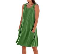 Sommerkleid Damen Lang, Kleid Damen Elegant Schwarzes Kleid Elegant Einfarbig Rundhals Ärmellos T-Shirt Kleider Mit Taschen Tunika Tank Kleider A Linie Knielang Casual Swing Strandkleid