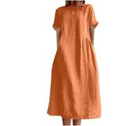 Sommerkleid Damen Lang Locker Midikleid Mit Taschen Elegant Kleider Damen Sommer Große Größen Kleid Midi A Linie Sommerkleider Frauen Leicht Und Luftig Kurzarm Strandkleid Baumwolle Leinen