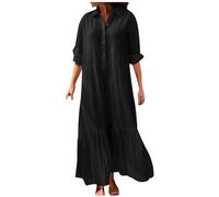 Sommerkleid Damen Lang Maxikleid Große Größen Leinen Kleider Elegant Langarm Blusenkleid Leinenkleid Damen Sommer Strandkleid Hemdblusenkleid Blusenkleid Locker Casual Freizeitkleid Strandkleider