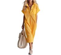 Sommerkleid Damen Lang Mit Ärmel Blusenkleid Kurzarm Waffel Kleider Sommer A Linie Tunika Kleid V Ausschnitt Oversize Tshirtkleid Mit Taschen Knopfleiste Maxi Sommerkleider Leicht Und Luftig