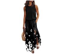 Sommerkleid Damen Lang Mit Schlitz Kleid Mit Taschen Ärmellos Maxikleid Sommer Elegant A Linie Kleider Maxi Schicke Sommerkleider Frauen Leicht Und Luftig Tailliert Freizeitkleider Rundhals