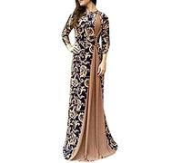 Sommerkleid Damen Lang Neckholder Kleid Damen Sommerkleider Lang Brautkleider Frauen Muslimische Drucken Bodenlang Islamische Kleider Ramadan Gebetskleidung Kleid Elegant Damen Festlich (Braun, L)