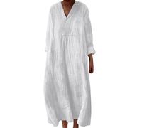 Sommerkleid Damen lang only Sommerkleid Sommer 3/4 Arm Einfarbige Strandkleid Leicht und Luftig Kleider V-Ausschnitt Kleid Locker Swing Atmungsaktiv Sommerkleider Casual Strandkleid lang a Linie