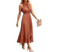 Sommerkleid Damen Lang Plissee A Linie Kleid Sommer Korsett Maxikleider Punkte Faltenkleid Elegant Ärmellos Kleider Maxi Sommerkleider Leicht Luftig Boho Plisseekleid Frauen Kordelausschnitt
