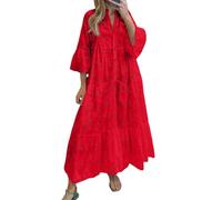 Sommerkleid Damen Lang Rüschen Ibiza Kleider Damen Boho Kleid Sommer A Linie 3/4 Ärmel Maxi Strandkleid Luftig Große Größen Maxikleid Sommer Bohemian V Ausschnitt Sommerkleider Leicht mit Öse