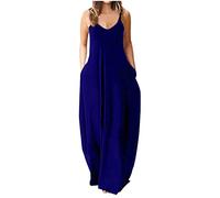 Sommerkleid Damen Lang Sale Angebote Einfarbig Locker Langes Kaftan Kleid mit Taschen Große Größen Maxikleider Freizeit Cocktailkleid Ballkleid Bleistift Sexy Kleid Spaghettiträger Sommerkleid
