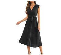 Sommerkleid Damen Lang Sale Angebote Swing Trägerkleid Vertuschung mit Taschen Vintage Knielang Neckholder Swing Retro Rockabilly Kleid Formal Hochzeit Festlich Abendkleid Abschlussball Ballkleid