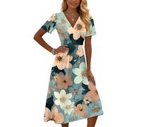 Sommerkleid Damen Lang Sommerkleid Teenager Maxikleider Damen Strandkleider Sommer Lang Blusenkleid Tunikakleid Sommer Damenkleider Festlich Wickelkleid Athletic Dress Outfit Für Abiball Mutter